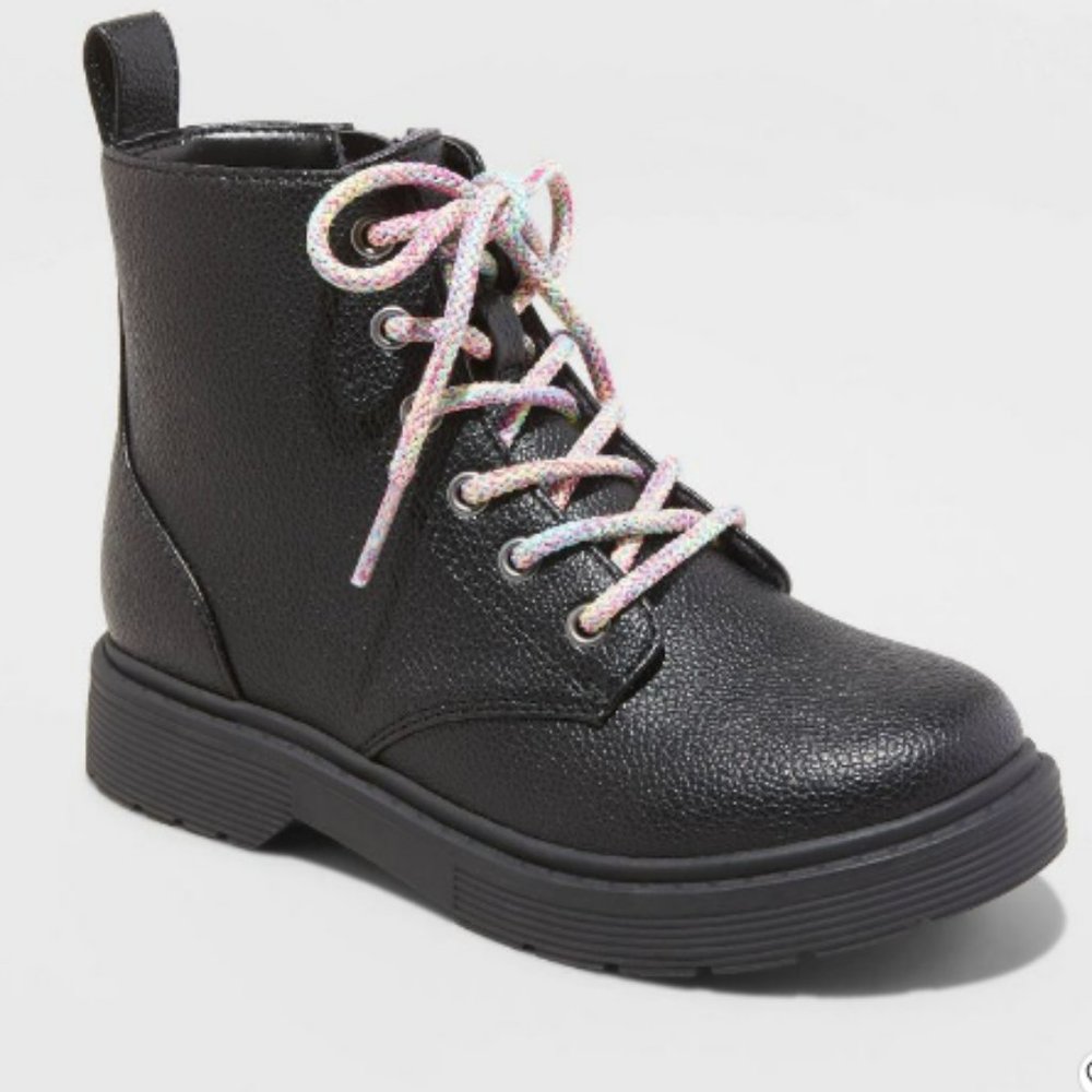 Art Class Girls' Zoe Zipper Lace-Up Combat Boots Black